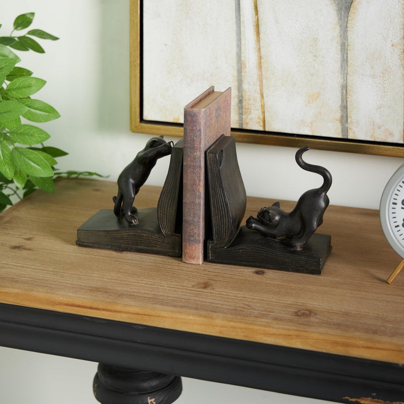 Deco 79 Polystone Cat Decorative Bookends Reading Non Skid Bookends, Set of 2 Office Bookends7"H, 6"W, Black - Image 3